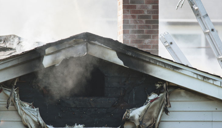 Roof damaged by smoke and fire